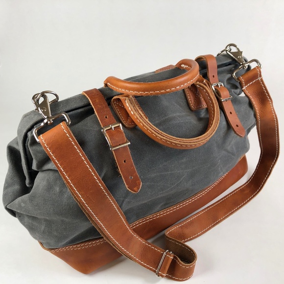 Wood & Faulk Weekender Bag - Pewter Canvas and Tan Leather - Picture 2 of 8